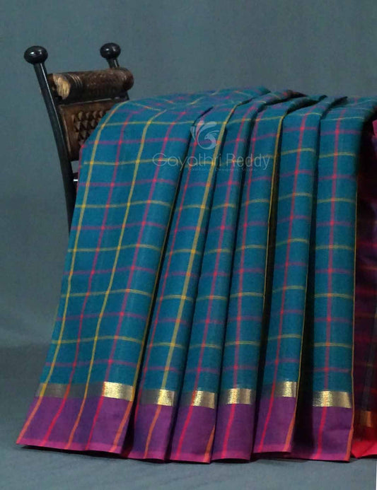 Dual Shade of Peacock Blue And Magenta Pure Mangalgiri Cotton By Gayathri Reddy Designer Studio | Swadesiicart