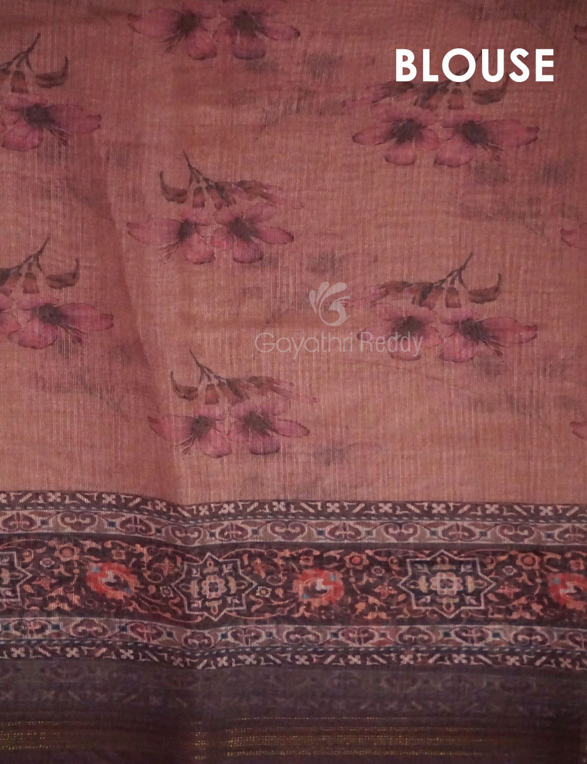 Light Peach Colour Printed Semi Chanderi Saree By Gayathri Reddy Designer Studio | Swadesiicart