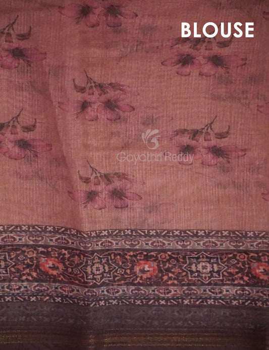 Light Peach Colour Printed Semi Chanderi Saree By Gayathri Reddy Designer Studio | Swadesiicart