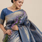Saree Mall Navy Blue Ethnic Motifs Zari Silk Blend Banarasi Saree | Swadesiicart