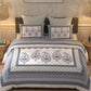 BELLA CASA Off White & Blue Ethnic Motifs 350 TC Cotton King Bedsheet with 2 Pillow Covers