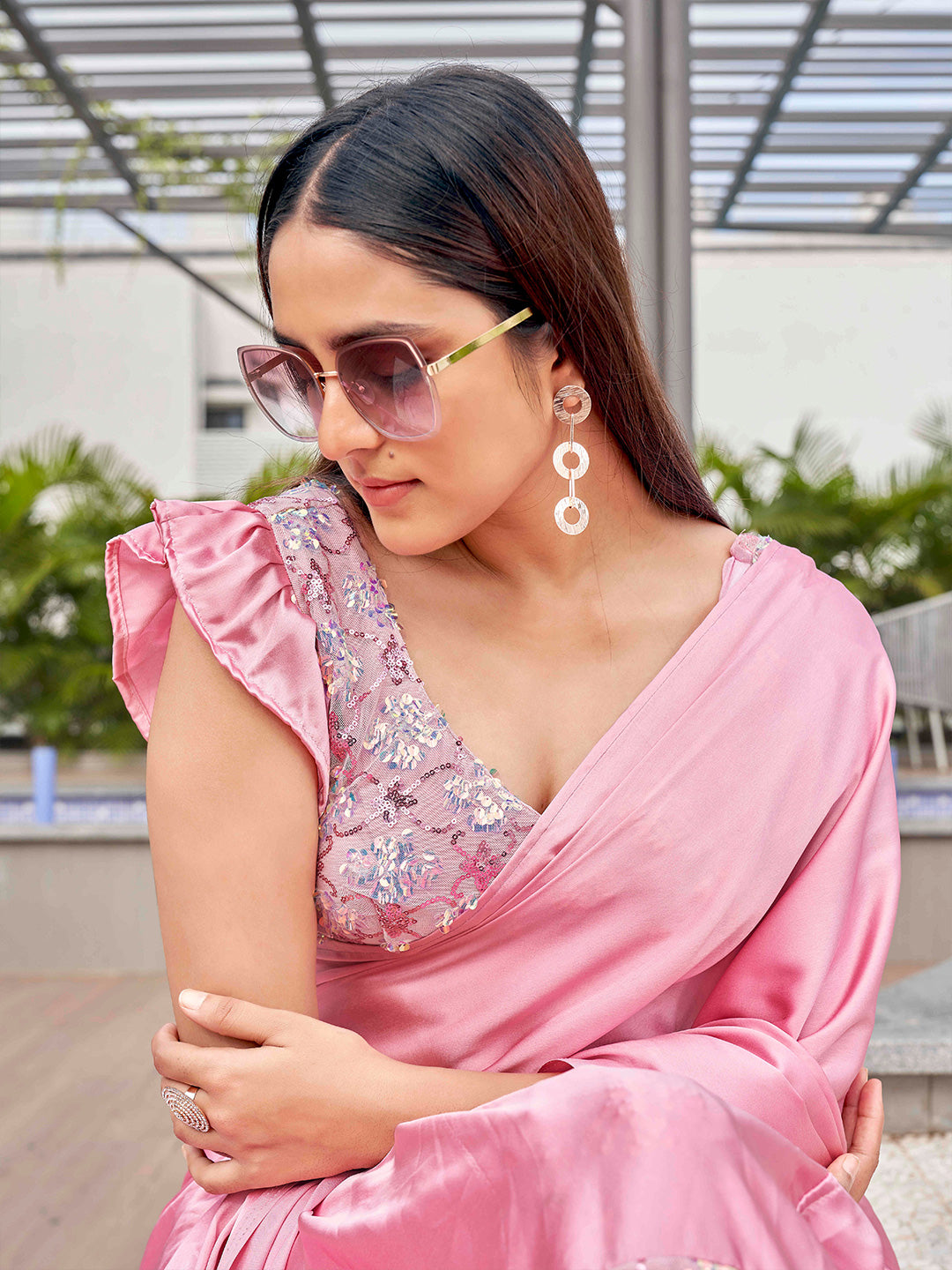 Tikhi Imli Sequinned Satin Ready to Wear Saree | Swadesiicart
