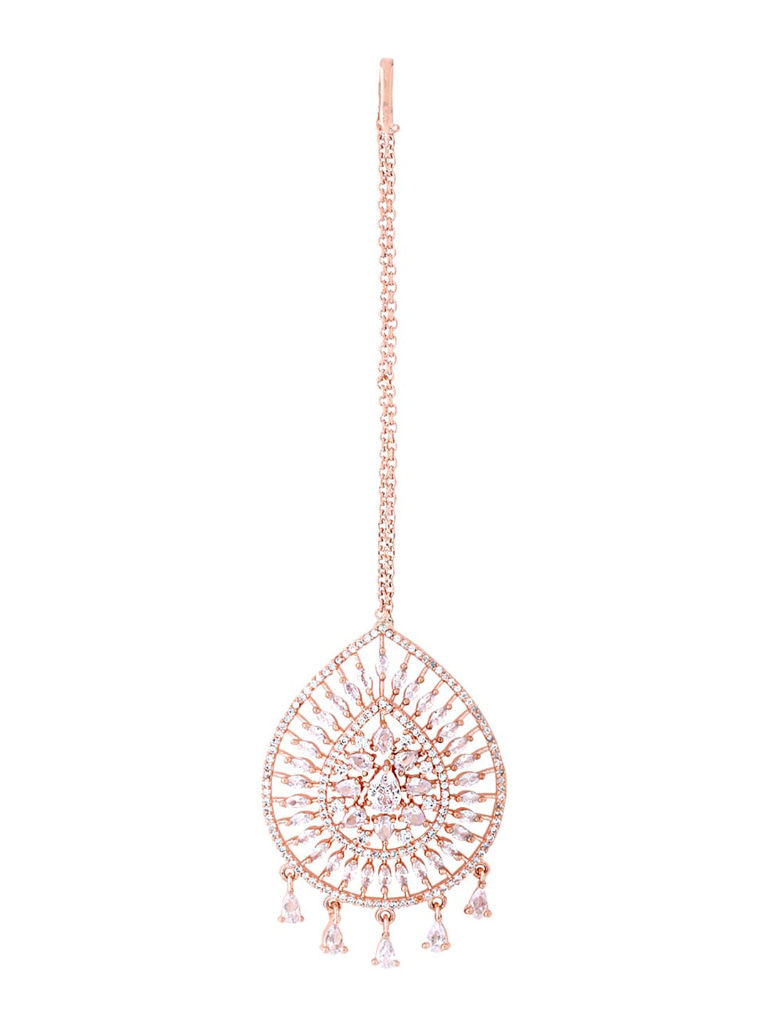 Yellow Chimes Rose Gold-Polished Ad Stone-Studded Maang Tikka | Swadesiicart