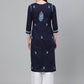 ADA Women Blue Chikankari Hand Embroidered Cotton Straight Sustainable Handloom Kurta | Swadesiicart