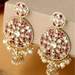 Shoshaa Maroon Contemporary Gold-Polished Kundan Drop Earrings With Jhumkas Earrings Sets | Swadesiicart