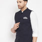 Even Apparels Navy Merino Men's Nehru Jacket-Contrast Lining-Inbuilt Pocket Square | Swadesiicart