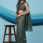 Green Lycra Shimmer Pattern Ready to Wear Saree with stitched Blouse - Nirvana | Swadesiicart