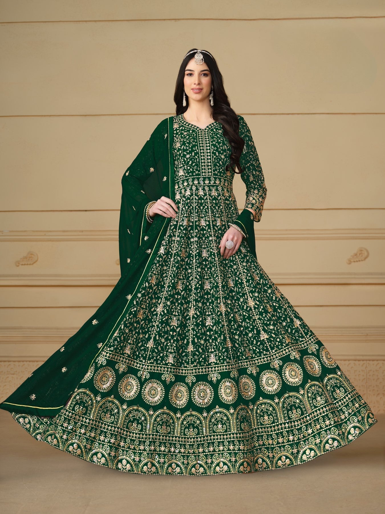 Anaita Green Embroidered Faux Georgette Anarkali Suit