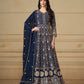 Anaita Navy Blue Embroidered Faux Georgette Anarkali Suit