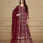 Anaita Maroon Embroidered Faux Georgette Anarkali Suit