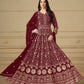 Anaita Maroon Embroidered Faux Georgette Anarkali Suit