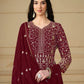Anaita Maroon Embroidered Faux Georgette Anarkali Suit