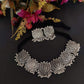 Silver-Plated Alloy Oxidised Lotus Petals Necklace - The Pari | Swadesiicart