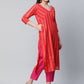 Ahalyaa Women Red Striped Kurta with Trousers | Swadesiicart