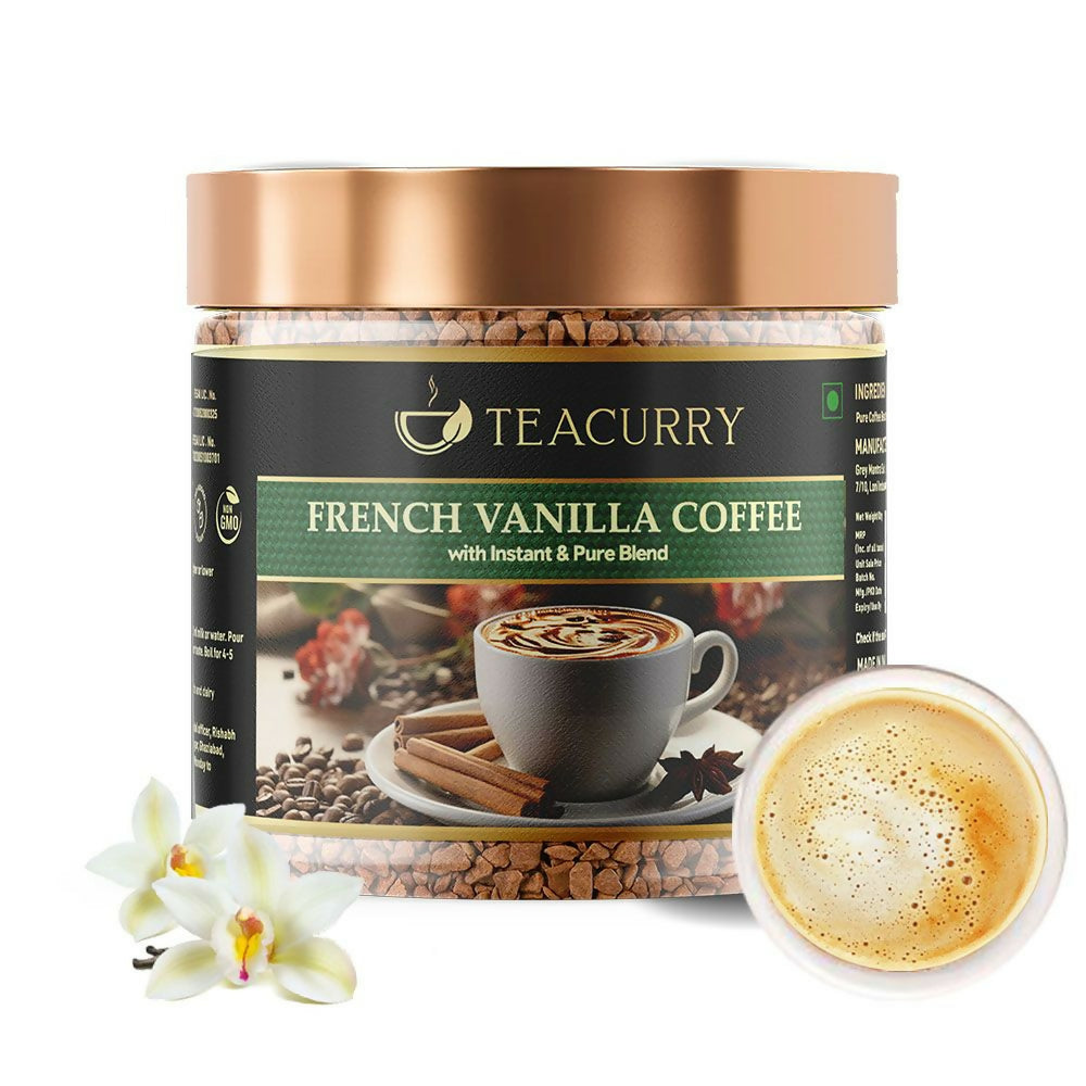 Teacurry French Vanilla Instant Coffee Powder - Arabica Freeze Dried Coffee for Instant Hot & Cold Coffee - Teacurry