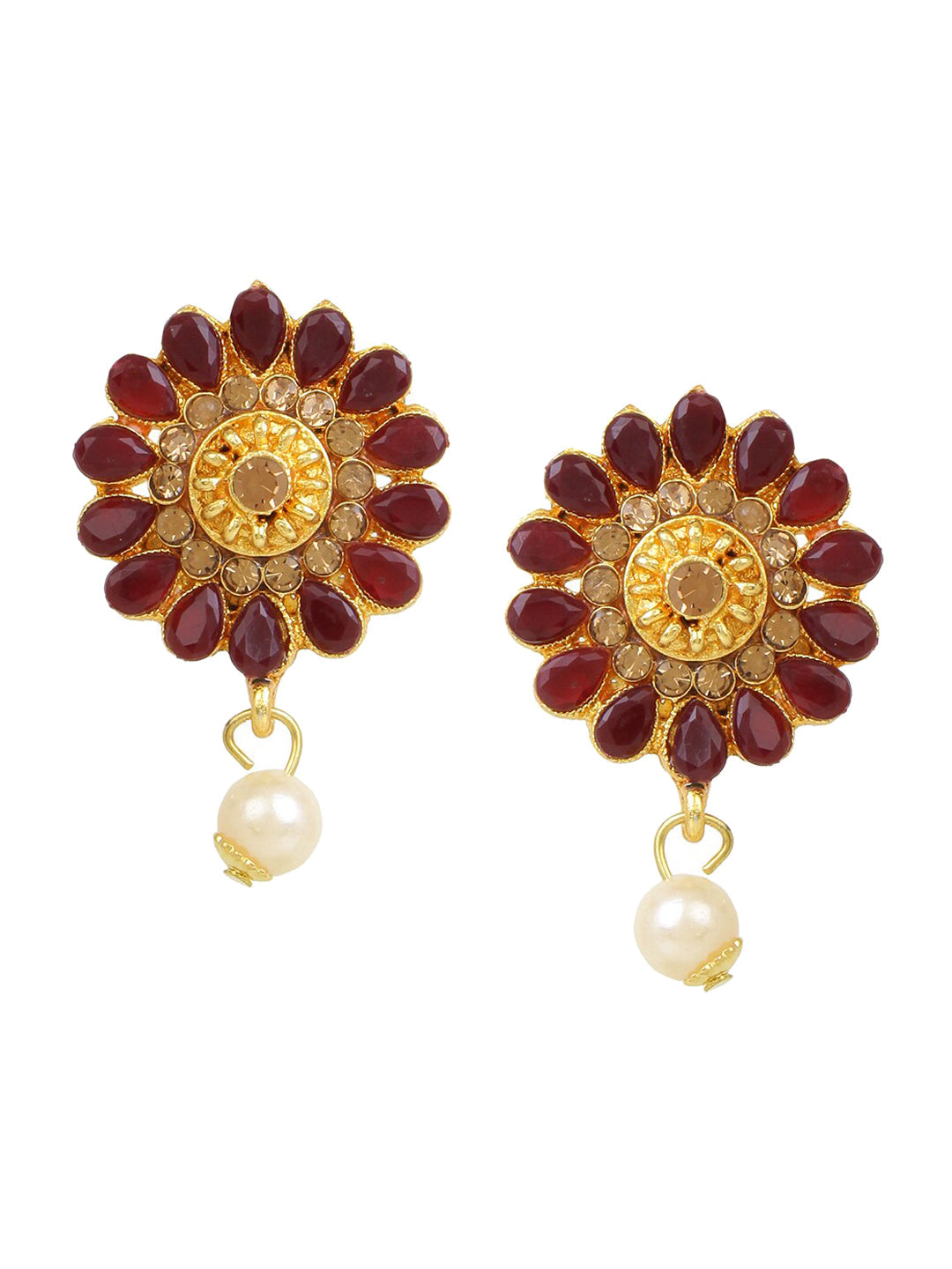 Cardinal Gold-Polished Maroon Onyx-Studded & Beaded Jewellery Set - Swadesiicart