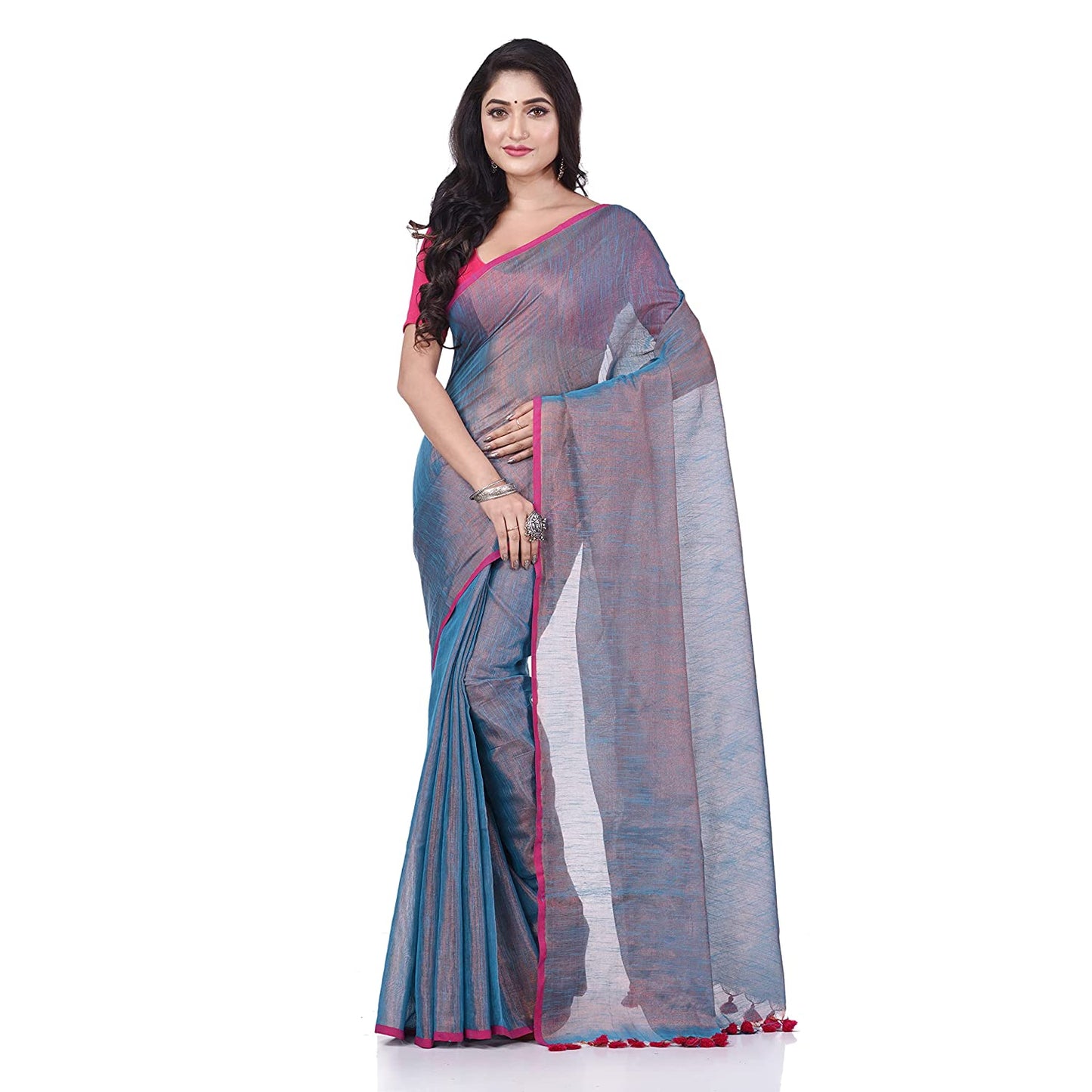 Desh Bidesh Women's Bengal Mayurkonthi Color Changer Tissue Khadi Pure Handloom Cotton Saree With Blouse Piece | Swadesiicart