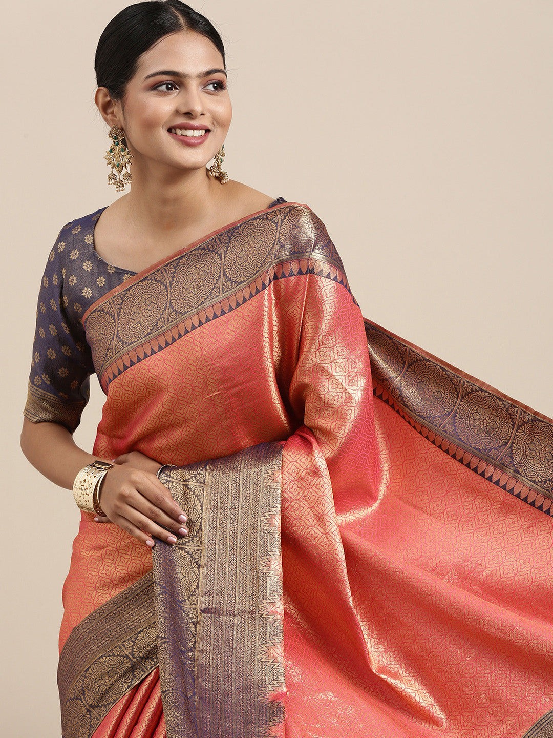 Saree Mall Pink Woven Design Zari Silk Blend Banarasi Saree | Swadesiicart