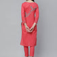 ADA Women Pink & Blue Chikankari Hand Embroidered Sustainable Handloom Kurta with Trousers | Swadesiicart