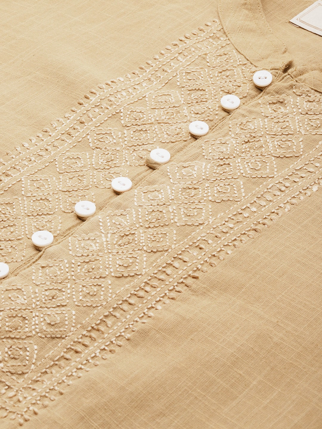 House of Pataudi Men Pure Cotton Solid Chikankari Jashn Short Kurta | Swadesiicart