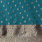 Mitera Teal Blue & Golden Ethnic Motifs Banarasi Saree with Zari Border | Swadesiicart