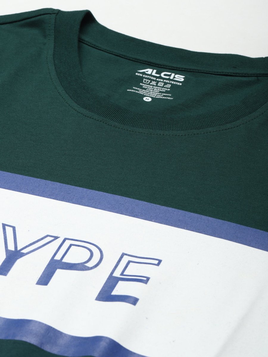 Alcis Men Green & White Typography Printed Slim Fit T-shirt | Swadesiicart