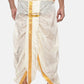 Sethukrishna Men Cream-Coloured & Gold-Coloured Solid Art Silk Dhoti Pants | Swadesiicart