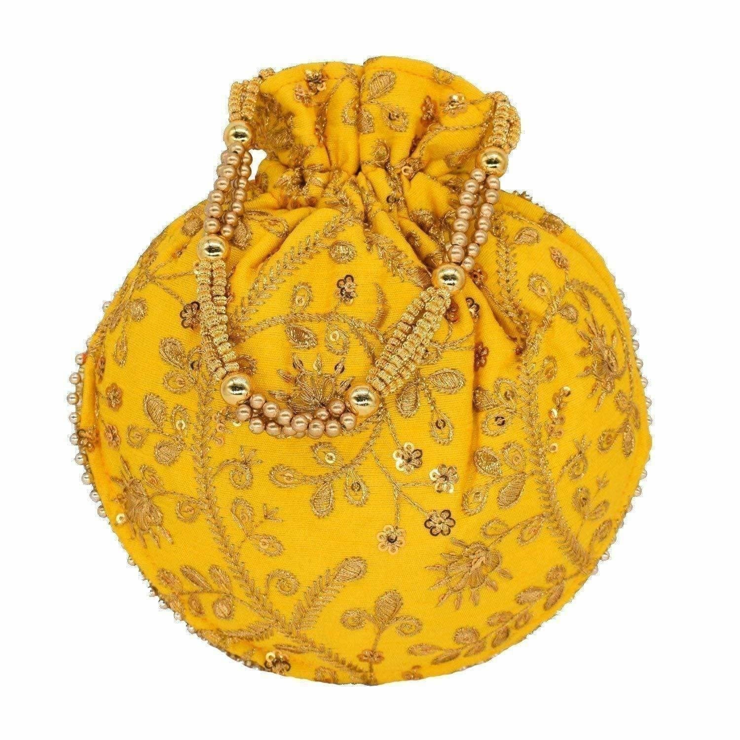 Ethnic Clutch Silk Potli Batwa Pouch Bag with Metal Bead work Gift - Swadesiicart