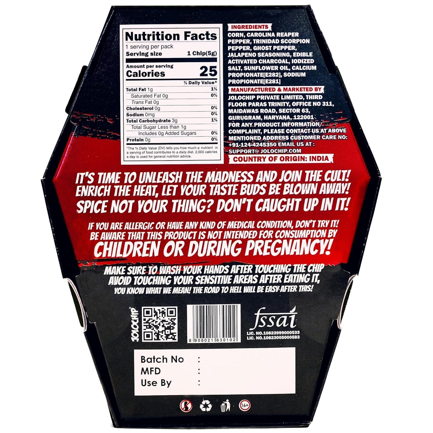Jolochip LastChip-Challenge (Pack of 1) | Extreme Spicy Tortilla Chip | Hottest Chip in the World | Ultimate Hot Snack | 5 Grm | Swadesiicart
