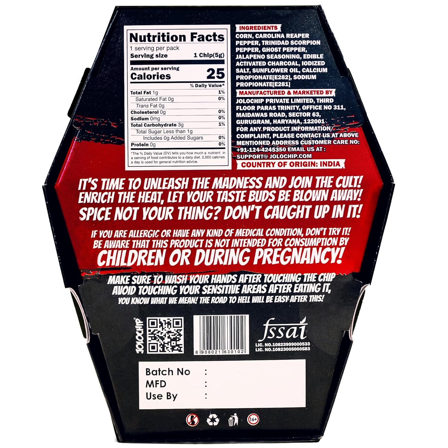 Jolochip LastChip-Challenge (Pack of 1) | Extreme Spicy Tortilla Chip | Hottest Chip in the World | Ultimate Hot Snack | 5 Grm | Swadesiicart