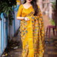 Mustard Slub Silk Printed Saree with Unstitched Blouse - Hiral Fashion | Swadesiicart