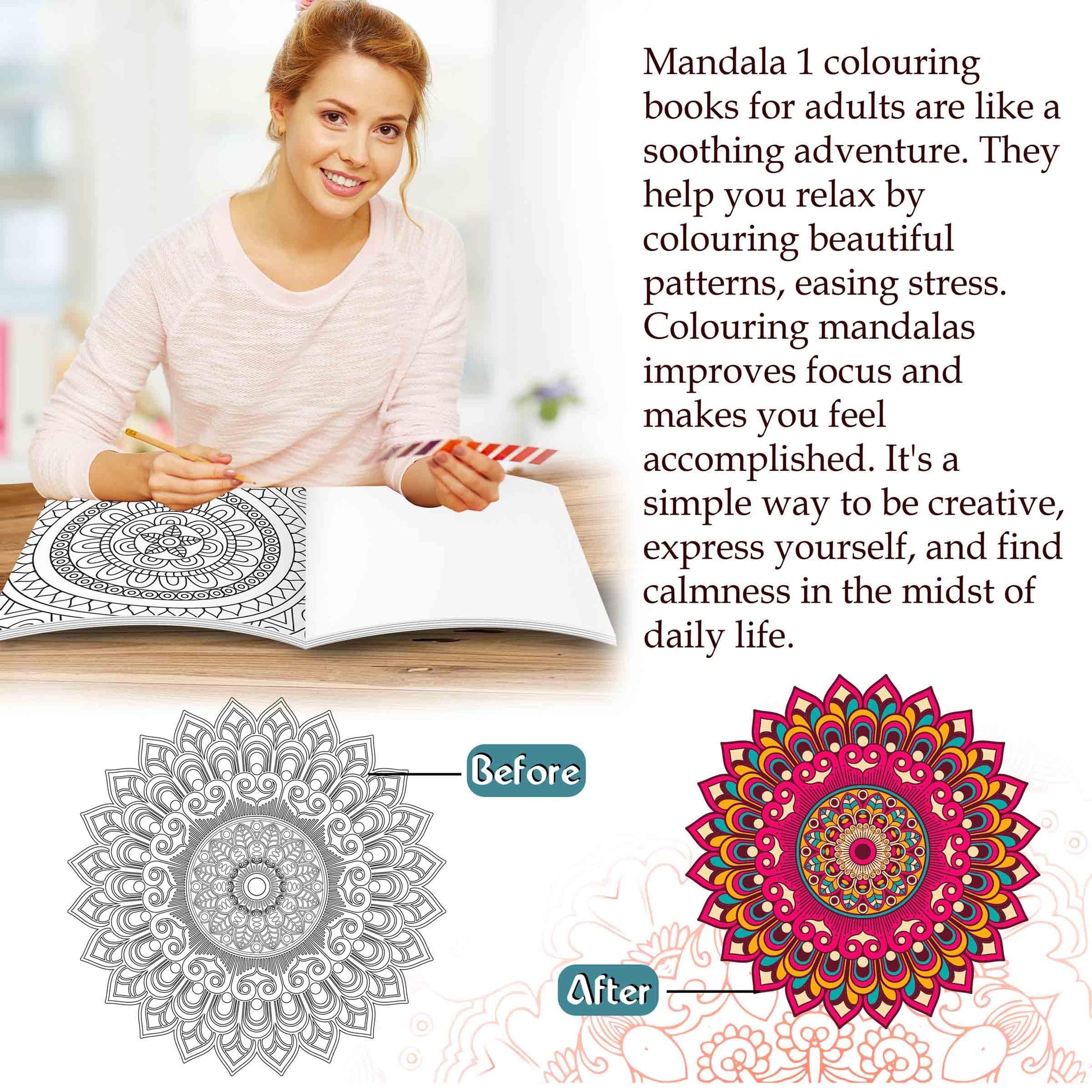 Art Therapy Mandala Adult Colouring Book 1: Mandala Colouring Book, Adult Coloring Book Kit With 12 Sketch Pens, Fun For Adults, Relaxing Coloring Workbook