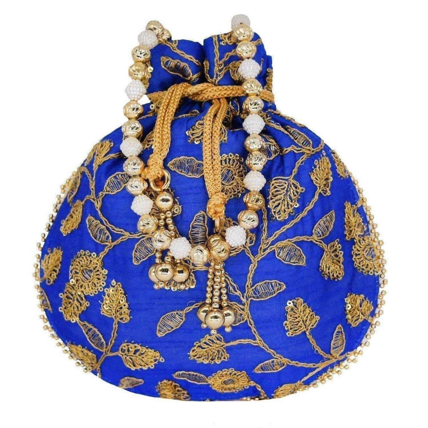 Ethnic Silk Potli bag Clutch Batwa Pouch with Embroidery and Metal Bead work Gift For Women - Swadesiicart