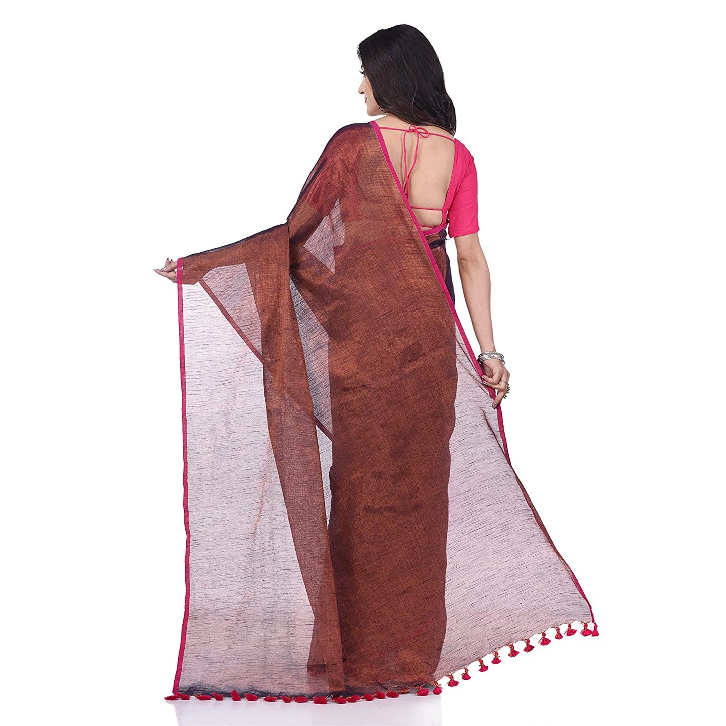 Desh Bidesh Women's Bengal Mayurkonthi Color Changer Tissue Khadi Pure Handloom Cotton Saree With Blouse Piece | Swadesiicart
