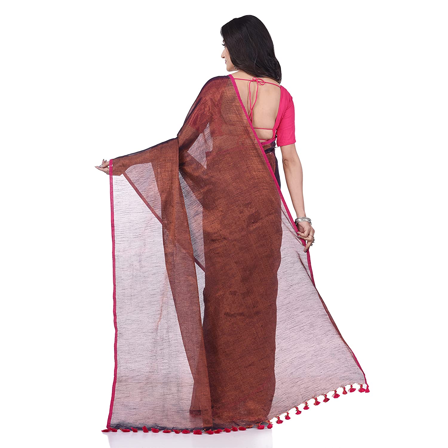 Desh Bidesh Women's Bengal Mayurkonthi Color Changer Tissue Khadi Pure Handloom Cotton Saree With Blouse Piece | Swadesiicart
