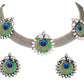 Silver-Plated Alloy Epoxy Peacock Oxidised Necklace - The Pari | Swadesiicart