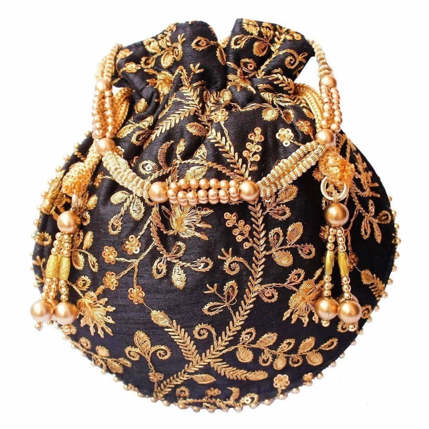 Ethnic Clutch Silk Potli Batwa Pouch Bag with Metal Bead work Gift - Swadesiicart