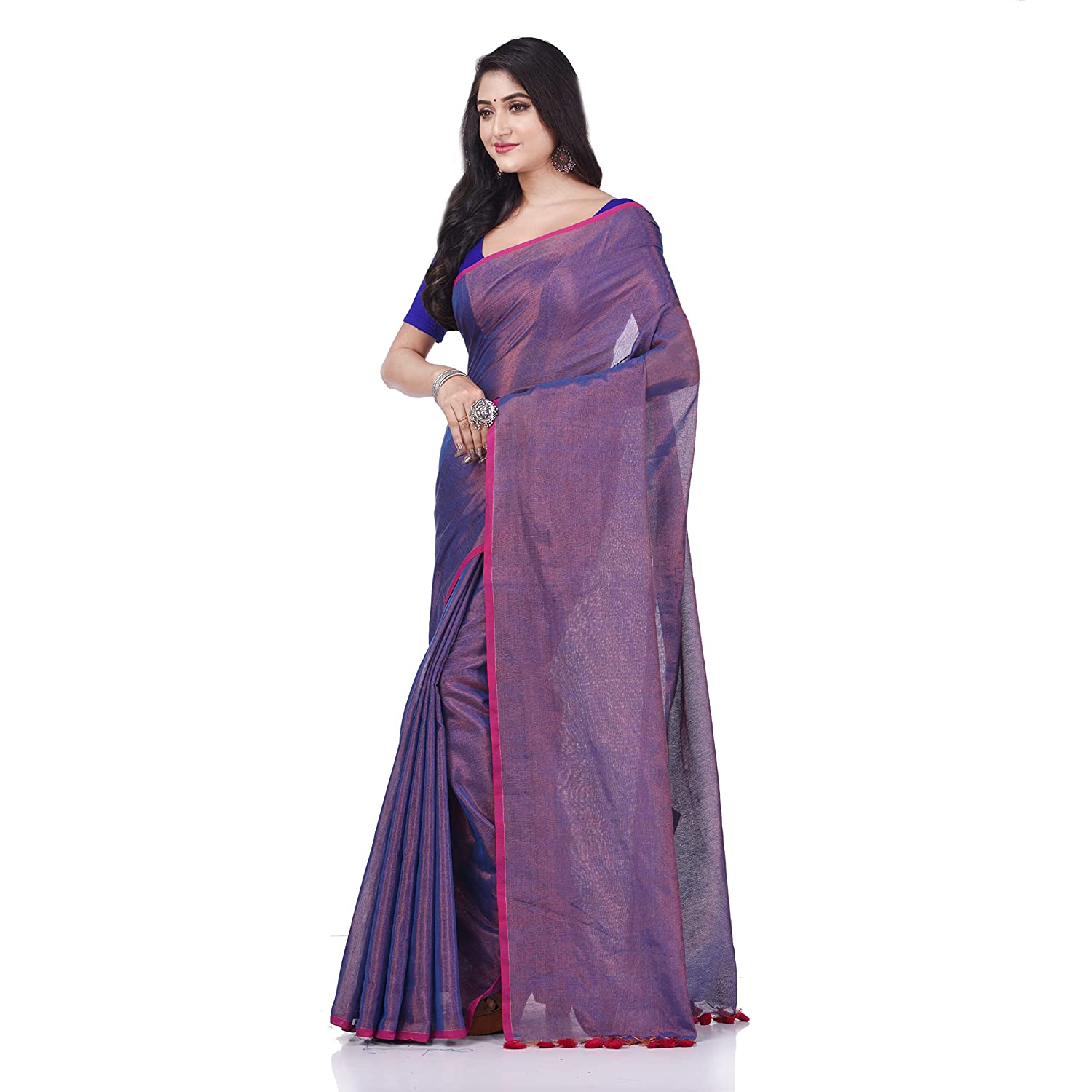 Desh Bidesh Women's Bengal Mayurkonthi Color Changer Tissue Khadi Pure Handloom Cotton Saree With Blouse Piece | Swadesiicart