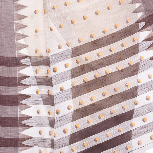 Desh Bidesh Women's Traditional Bengali Handloom Tant Pure Cotton Saree Khadi Bicolor Ball Temple Par Designed With Blouse Piece | Swadesiicart