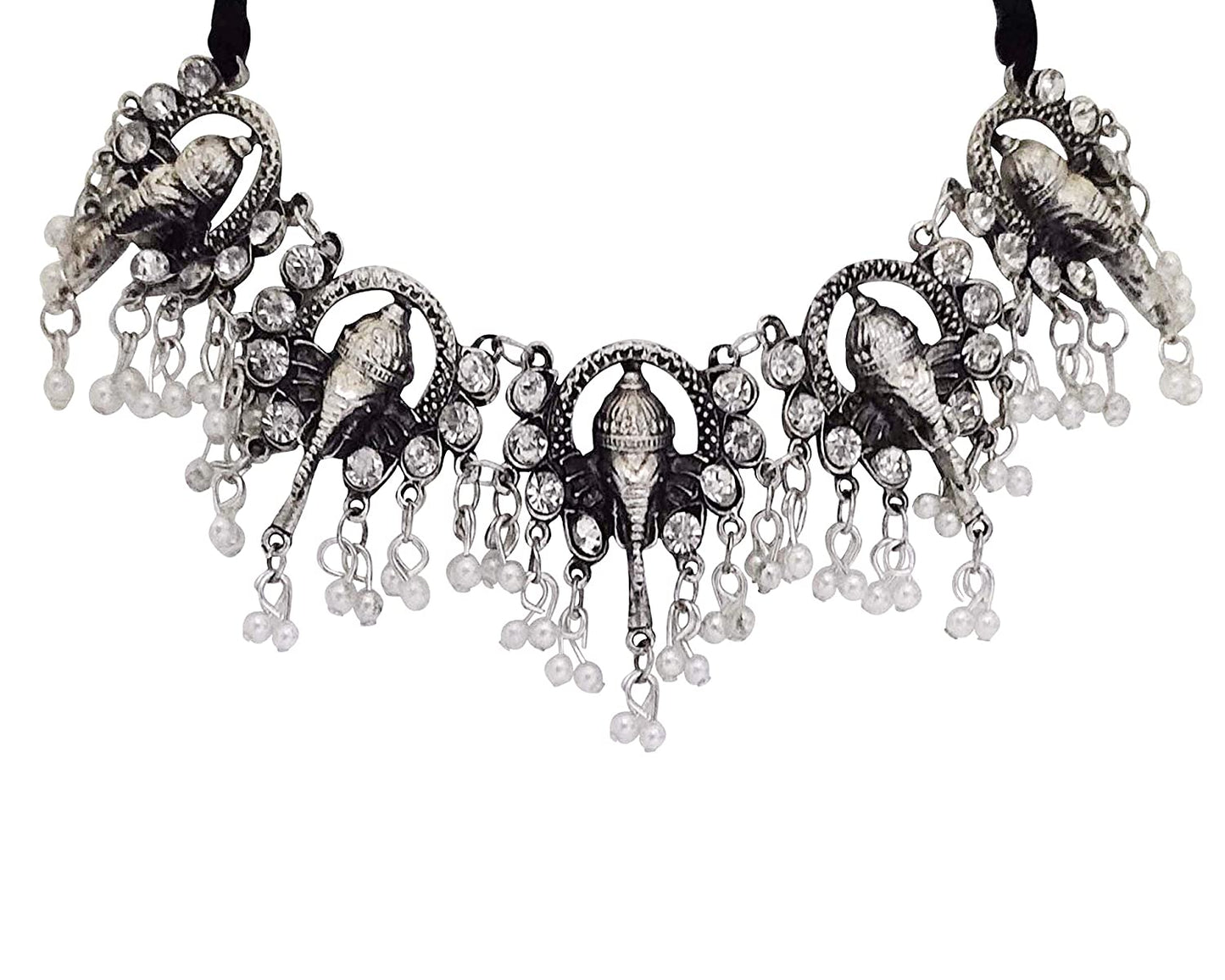 Silver-Plated Alloy Oxidised Ganesh Ji Shape Necklace - The Pari | Swadesiicart
