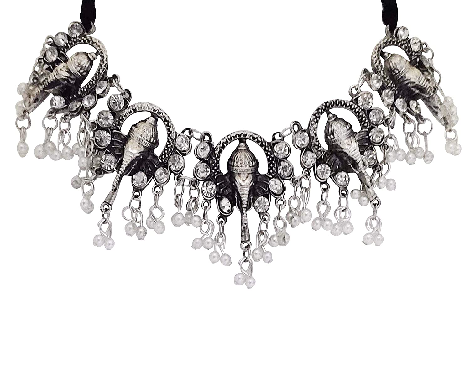 Silver-Plated Alloy Oxidised Ganesh Ji Shape Necklace - The Pari | Swadesiicart