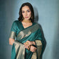 Vishnu Weaves Women's Rama Raw Silk Zari Woven Saree with Blouse - Swadesiicart