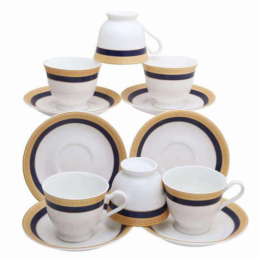 Classical Golden Border Cup Set with Saucer, Set of 12, 200ml - Swadesiicart