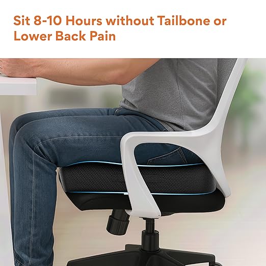FOVERA Orthopedic Coccyx Seat Cushion for Tailbone Pain | 2-Years Warranty | Memory Foam Chair Pad for Sciatica & Back Pain Relief (18 x 17 Inch), Fits Up to 120Kg Wt, for Chair & Car (Mesh Black)
