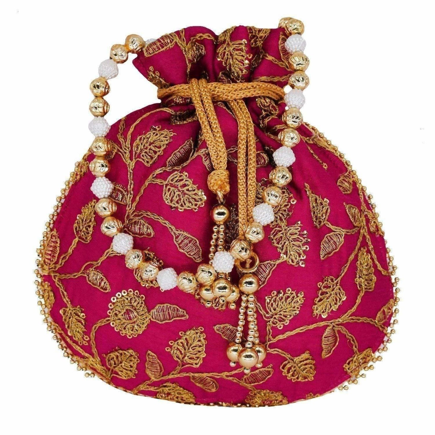 Ethnic Silk Potli bag Clutch Batwa Pouch with Embroidery and Metal Bead work Gift For Women - Swadesiicart