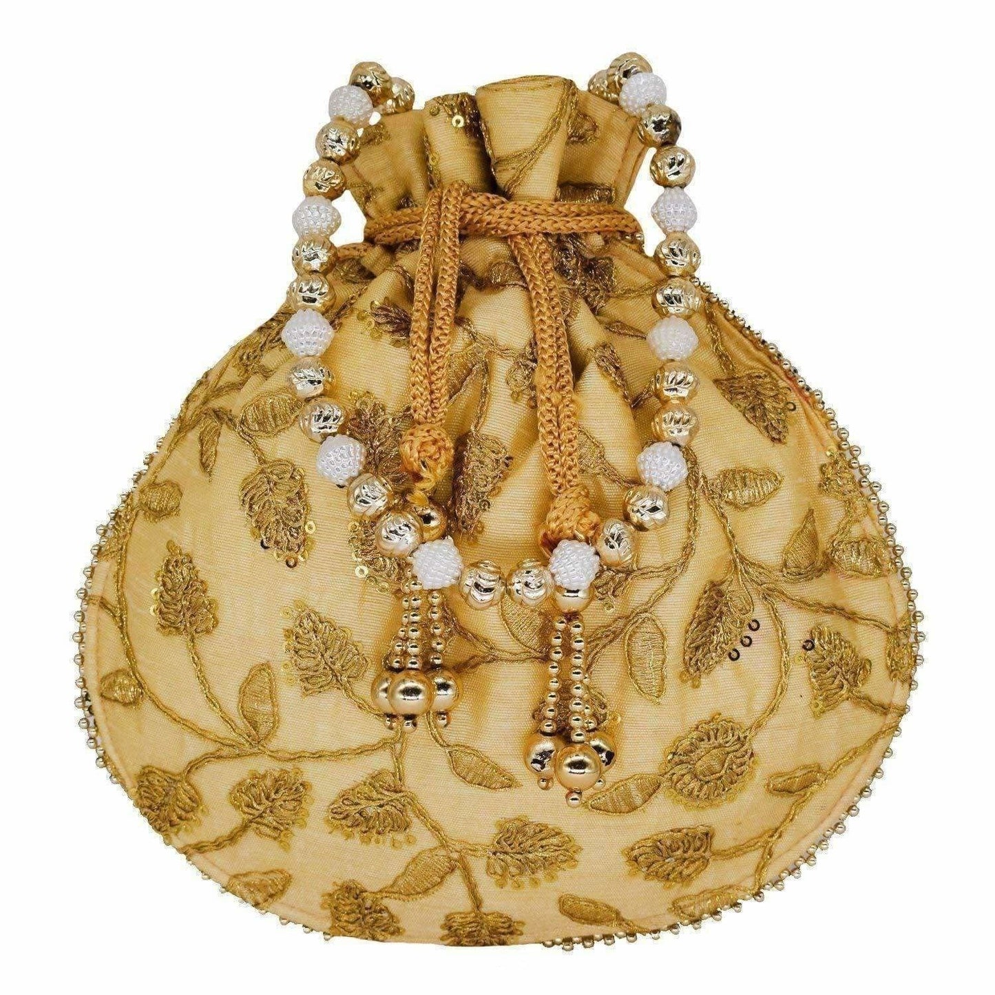Ethnic Silk Potli bag Clutch Batwa Pouch with Embroidery and Metal Bead work Gift For Women - Swadesiicart