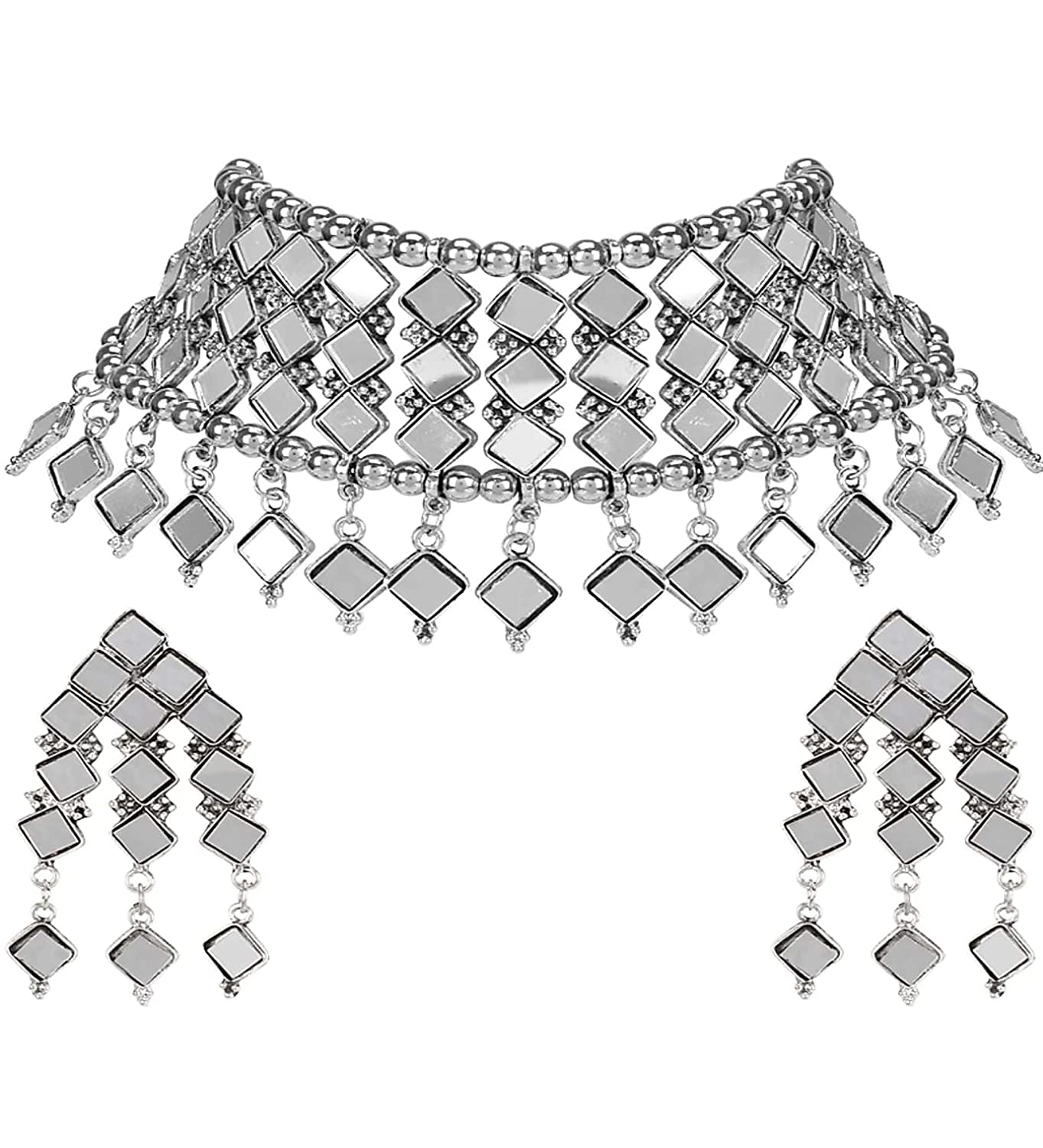 Silver-Plated Alloy Kundan Studded Oxidised Choker Necklace - The Pari | Swadesiicart