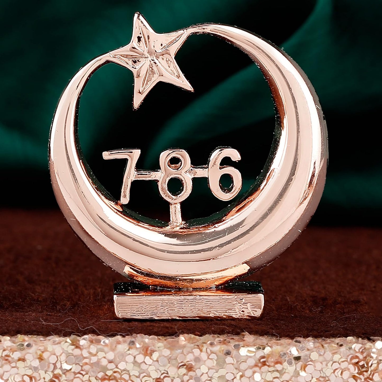 Estele Pink/Rose Gold-Polished Spiritual 786 Chand Taara Idol for Home Decorative/ Car Dashboard - Swadesiicart
