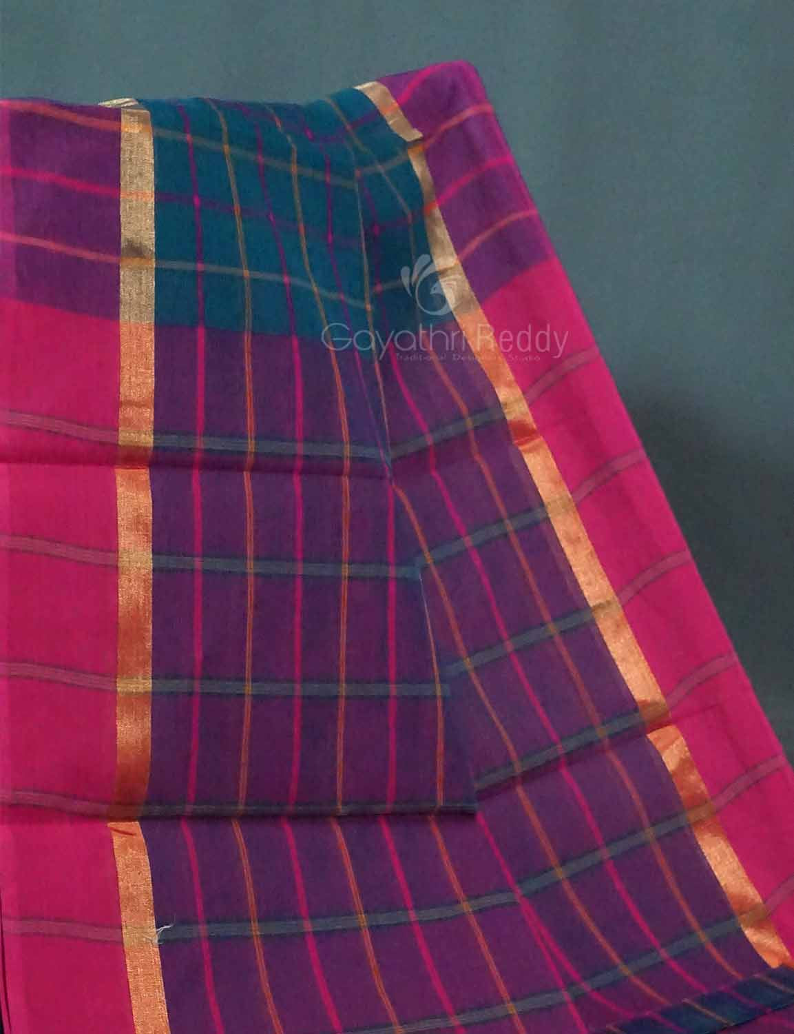 Dual Shade of Peacock Blue And Magenta Pure Mangalgiri Cotton By Gayathri Reddy Designer Studio | Swadesiicart