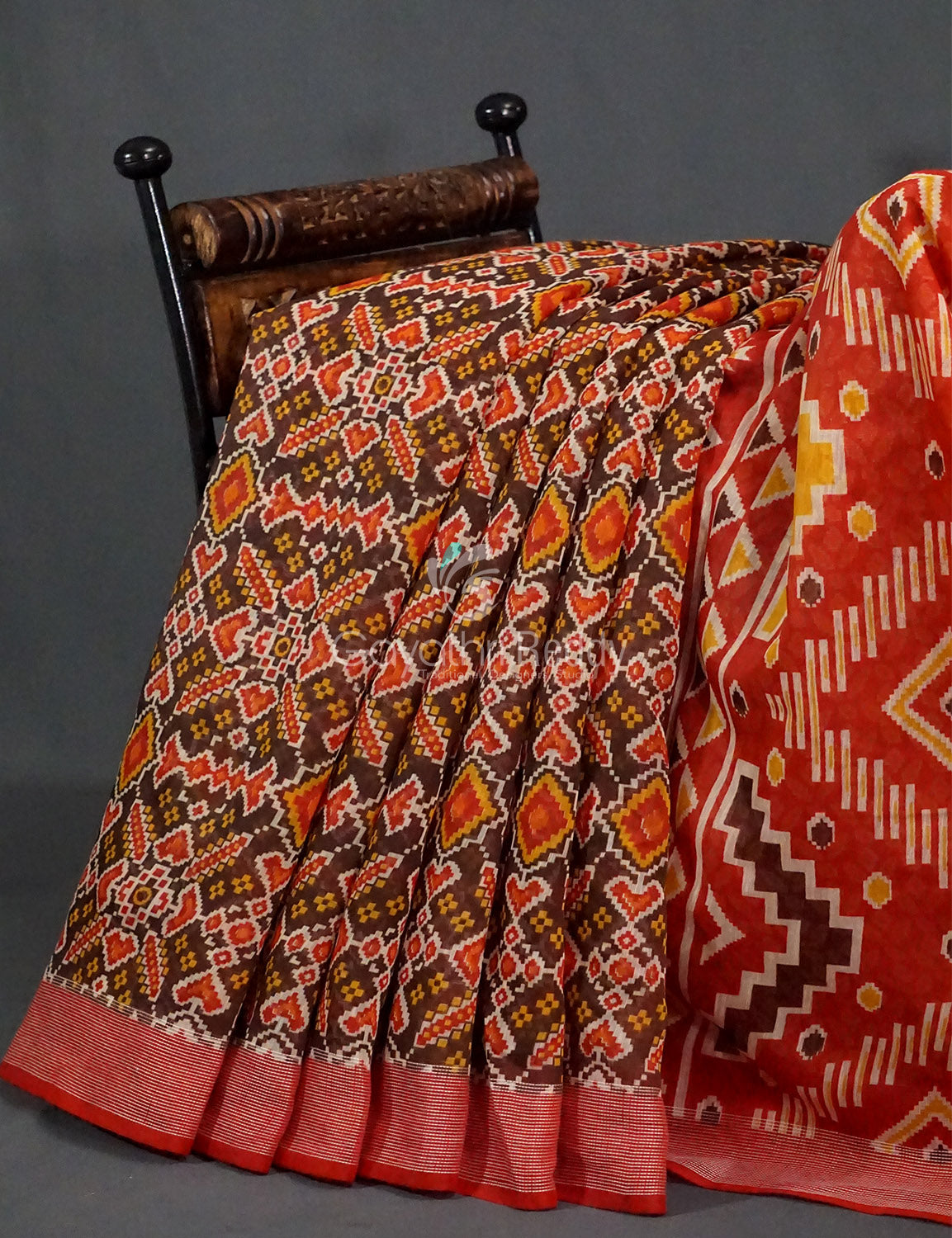 Shades of Mehendi Green Patola Print Semi Chanderi Saree By Gayathri Reddy Designer Studio | Swadesiicart